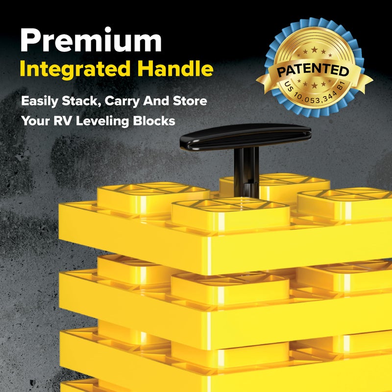 Camco Fasten RV Leveling Blocks - Features Interlocking Design for Customizable Height - Carrying Handle Twists to Secure Blocks for RV Storage - 8.5â€ x 8.5â€ x 1â€, Yellow, 10-Pack (21022) - Image 4